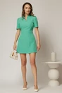 Rochie DY Fashion scurta verde menta cu mic decupaj in V la decolteu si fusta tip A, 3, dyfashion.ro