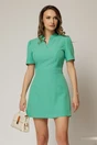 Rochie DY Fashion scurta verde menta cu mic decupaj in V la decolteu si fusta tip A, 1, dyfashion.ro