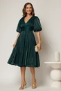 Rochie DY Fashion turcoaz cu decolteu adanc si nasturi din voal peliculizat, 3, dyfashion.ro
