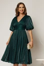 Rochie DY Fashion turcoaz cu decolteu adanc si nasturi din voal peliculizat, 1, dyfashion.ro