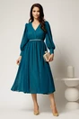 Rochie DY Fashion turcoaz din voal cu decolteu petrecut si curea in taIie, 3, dyfashion.ro