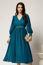 Rochie DY Fashion turcoaz din voal cu decolteu petrecut si curea in taIie, 1, dyfashion.ro