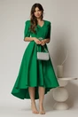 Rochie DY Fashion verde asimetrica cu maneci lalea si aplicatie pe talie, 1, dyfashion.ro