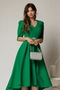 Rochie DY Fashion verde asimetrica cu maneci lalea si aplicatie pe talie, 3, dyfashion.ro