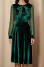 Rochie Dy Fashion verde clos din catifea cu funda si maneci din tull