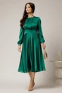Rochie DY Fashion verde crud din voal cu perle la guler si maneci, 3, dyfashion.ro