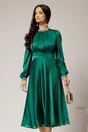 Rochie DY Fashion verde crud din voal cu perle la guler si maneci, 1, dyfashion.ro