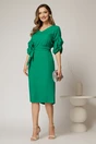 Rochie DY Fashion verde cu adaos de viscoza cu croi drept si maneci bufante, 3, dyfashion.ro