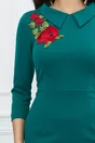 Rochie Dy Fashion verde cu broderie florala si guler ascutit