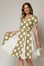 Rochie DY Fashion verde cu buline mari si pliuri ample in contrast, 1, dyfashion.ro