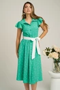 Rochie DY Fashion verde cu buline si cordon in talie, 1, dyfashion.ro