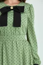 Rochie Dy Fashion verde cu buline si mansete negre