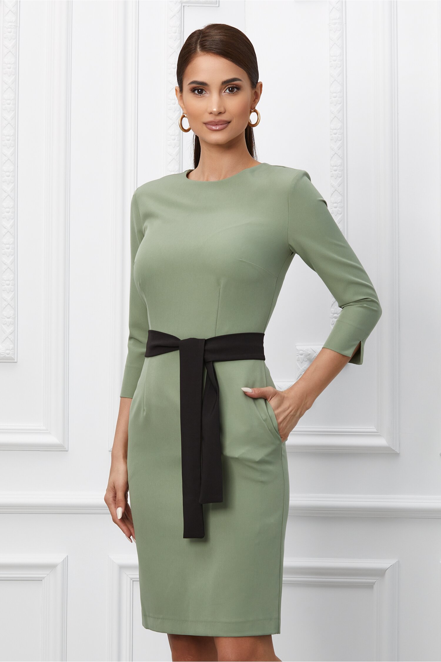 Rochie Dy Fashion verde cu cordon negru in talie 2023 ❤️ Pret Super dyfashion imagine noua 2022