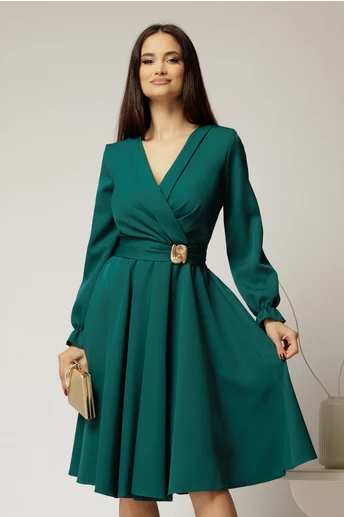 Rochie DY Fashion verde cu decolteu petrecut si catarama aurie