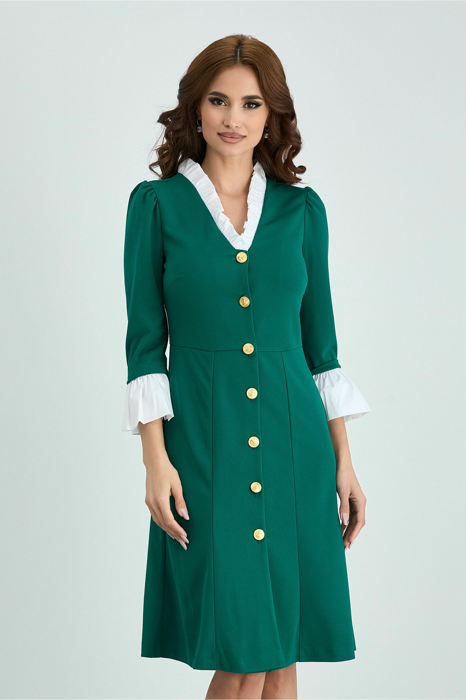 Rochie dy fashion verde cu poplin la decolteu