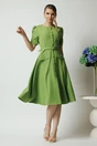 Rochie DY Fashion verde de zi cu nasturi si curea in talie