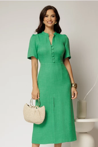 Rochie DY Fashion verde de zi de vara cu maneci scurte si nasturi la bust