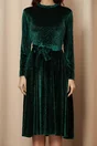 Rochie Dy Fashion verde din catifea clos cu cordon in talie