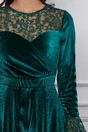 Rochie Dy Fashion verde din catifea cu bust si mansete din dantela