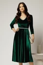 Rochie DY Fashion verde din catifea cu decolteu in V si talia cu perle, 1, dyfashion.ro