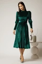 Rochie DY Fashion verde din catifea cu glitter argintiu, 3, dyfashion.ro