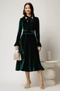 Rochie DY Fashion verde din catifea cu perlute la decolteu si cordon detasabil, 3, dyfashion.ro