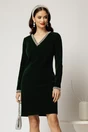 Rochie DY Fashion verde din catifea fixa cu perle la decolteu si maneci, 1, dyfashion.ro