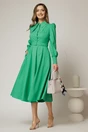 Rochie DY Fashion verde din poplin cu guler dublu si curea in talie, 3, dyfashion.ro