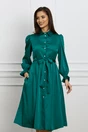 Rochie Dy Fashion verde din satin cu cordon in talie