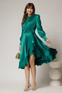 Rochie DY Fashion verde din satin plin cu croi asimetric, 3, dyfashion.ro