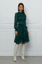 Rochie Dy Fashion verde din voal cu imprimeuri maro