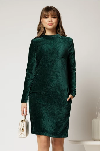 Rochie DY Fashion verde dreapta din catifea velurata