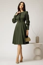 Rochie DY Fashion verde eleganta cu volan incretit pe bust si nasturi bijuterie, 4, dyfashion.ro