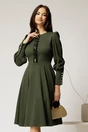Rochie DY Fashion verde eleganta cu volan incretit pe bust si nasturi bijuterie, 3, dyfashion.ro