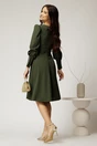 Rochie DY Fashion verde eleganta cu volan incretit pe bust si nasturi bijuterie, 2, dyfashion.ro