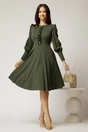 Rochie DY Fashion verde eleganta cu volan incretit pe bust si nasturi bijuterie, 5, dyfashion.ro