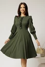 Rochie DY Fashion verde eleganta cu volan incretit pe bust si nasturi bijuterie, 1, dyfashion.ro