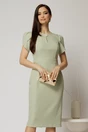Rochie DY Fashion verde fistic conica cu maneci scurte lalea si accesoriu la decolteu, 1, dyfashion.ro