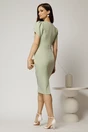 Rochie DY Fashion verde fistic conica cu maneci scurte lalea si accesoriu la decolteu, 2, dyfashion.ro