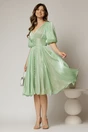 Rochie DY Fashion verde fistic cu decolteu adanc si nasturi din voal peliculizat, 3, dyfashion.ro