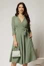 Rochie Dy Fashion verde fistic cu decolteu petrecut si funda maxi, 1, dyfashion.ro