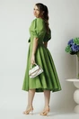 Rochie DY Fashion verde fistic din stofa in clos cu funda in talie, 4, dyfashion.ro