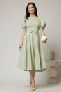 Rochie DY Fashion verde fistic din stofa in clos cu funda in talie, 3, dyfashion.ro