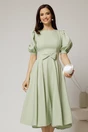Rochie DY Fashion verde fistic din stofa in clos cu funda in talie, 1, dyfashion.ro