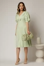 Rochie DY Fashion verde fistic in clini cu guler ascutit si maneci scurte bufante, 3, dyfashion.ro