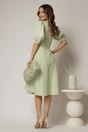 Rochie DY Fashion verde fistic in clini cu guler ascutit si maneci scurte bufante, 2, dyfashion.ro