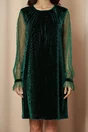 Rochie Dy Fashion verde lejera din catifea cu maneci din tull