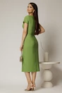 Rochie DY Fashion verde lime midi conica cu crepeu si trandafir maxi la decolteu, 2, dyfashion.ro