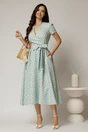 Rochie DY Fashion verde menta cu buline cu decolteu petrecut si cordon in talie, 3, dyfashion.ro