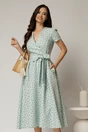 Rochie DY Fashion verde menta cu buline cu decolteu petrecut si cordon in talie, 1, dyfashion.ro